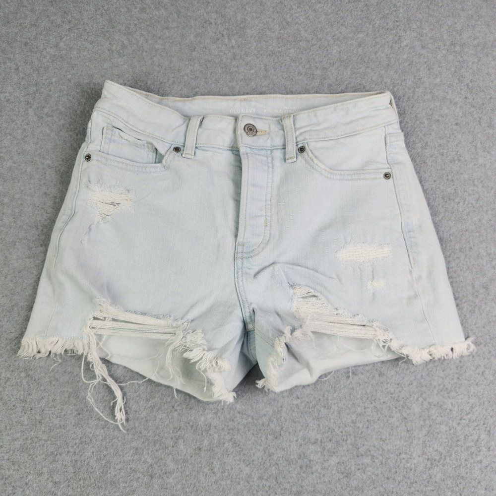 Old Navy Denim Shorts Womens 2 Blue High Rise O.G. Straight Distressed Raw Hem